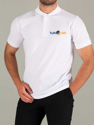 Baskılı Beyaz Polo Yaka Tişört